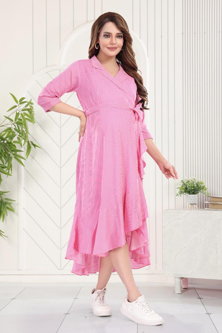 Bubblegum Pink Asymmetric Maternity Dress