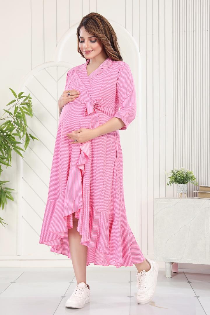 Bubblegum Pink Asymmetric Maternity Dress