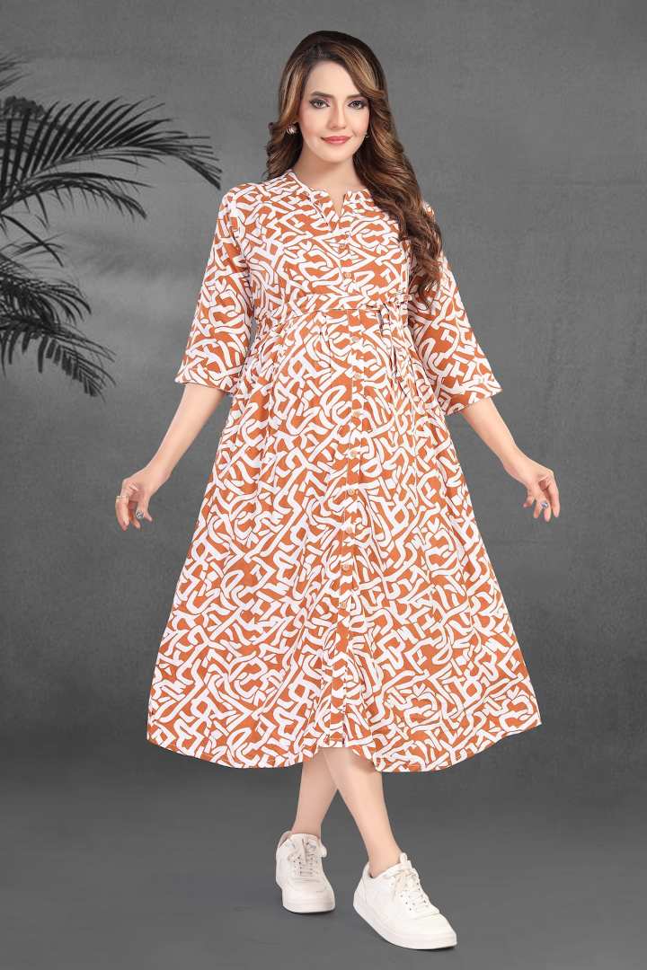 Ochre Yellow Printed Maternity Dress