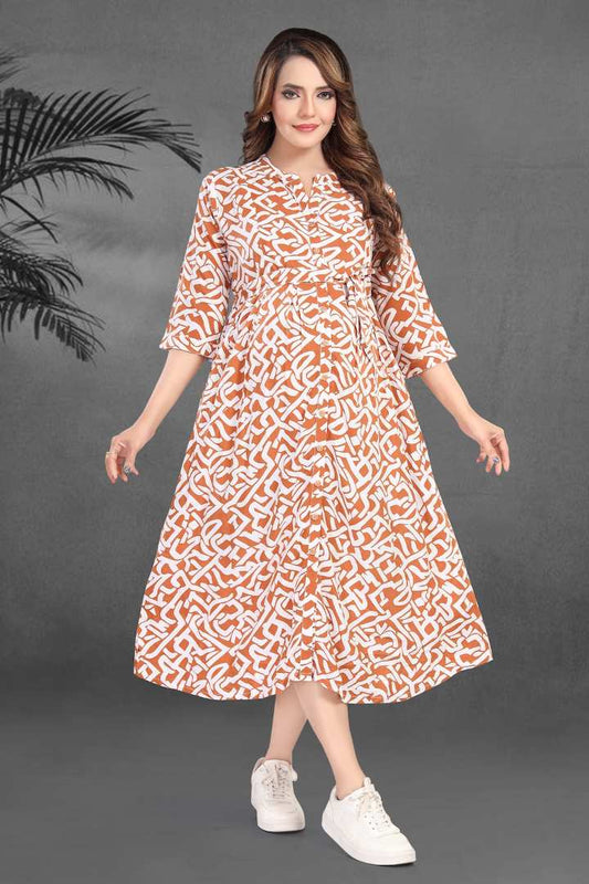 Ochre Yellow Printed Maternity Dress