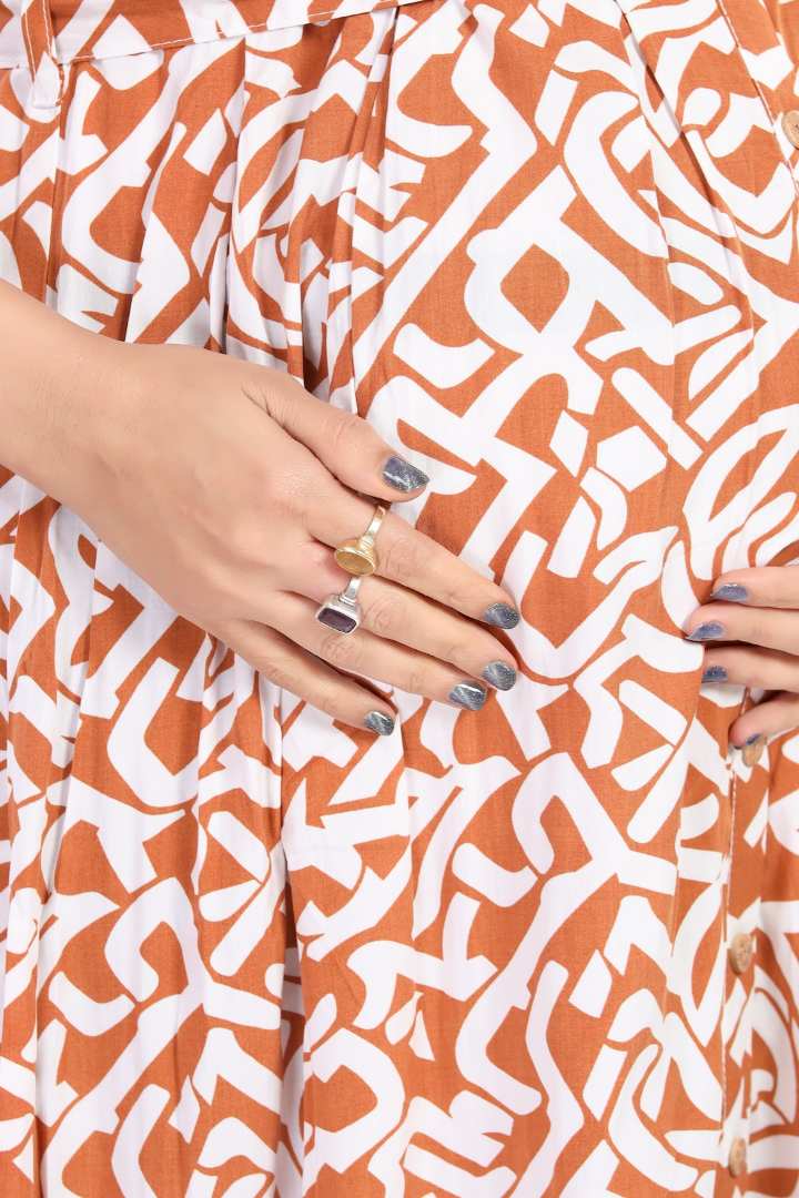 Ochre Yellow Printed Maternity Dress