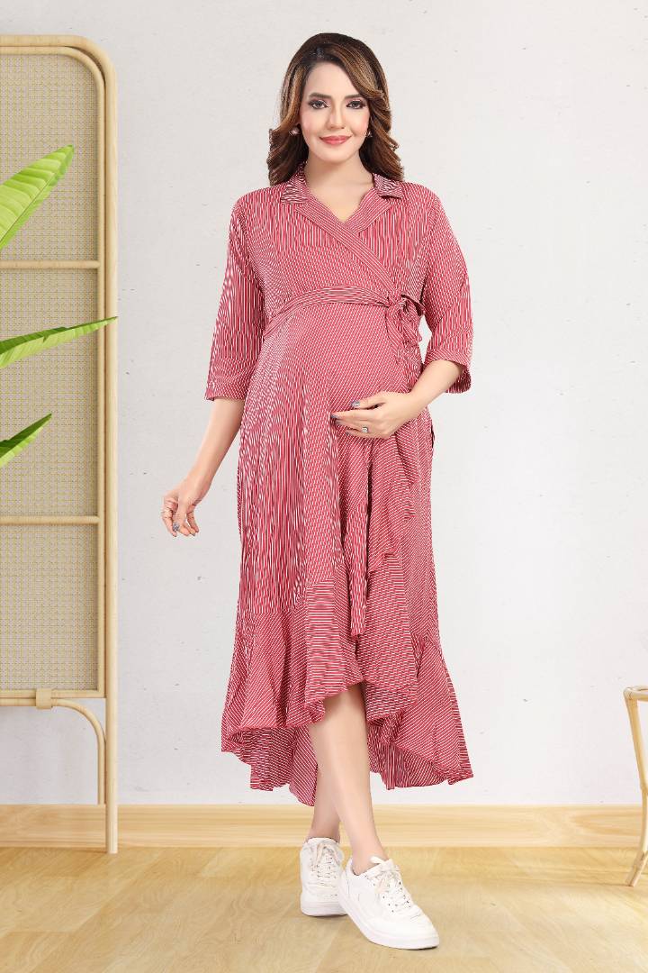 Rosewood Red Asymmetric Maternity Dress