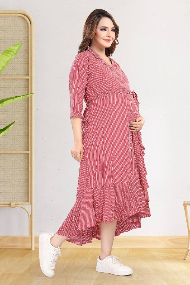 Rosewood Red Asymmetric Maternity Dress
