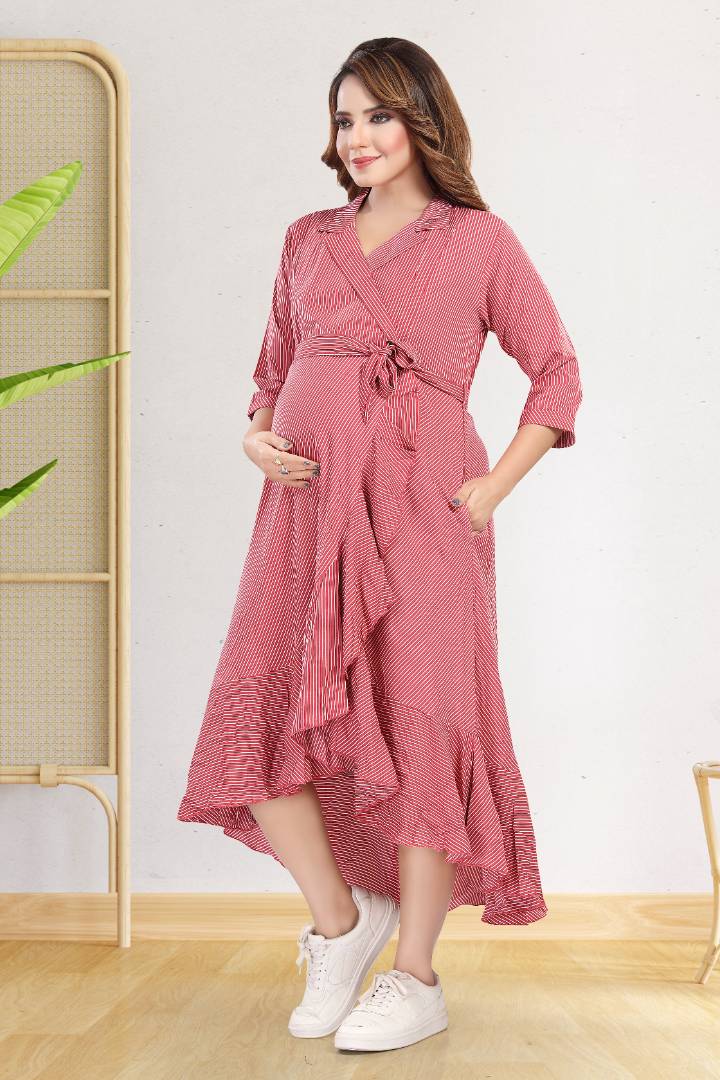 Rosewood Red Asymmetric Maternity Dress