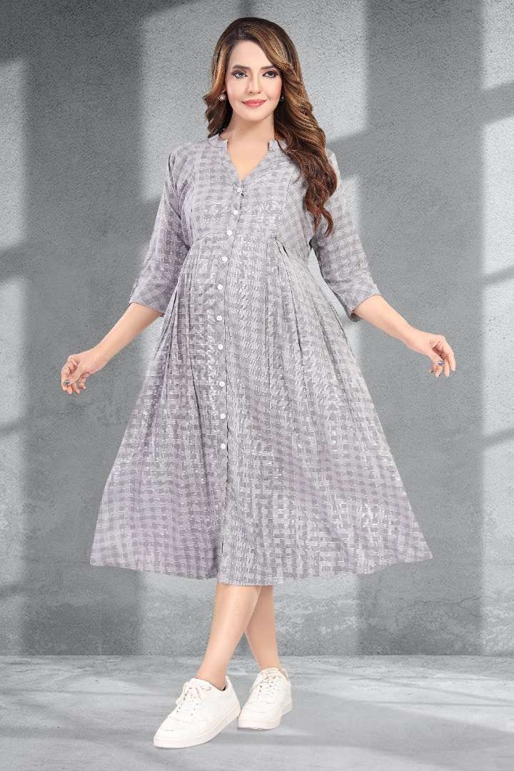 Ash Grey Chequered Feeding Dress