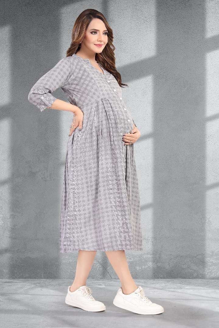 Ash Grey Chequered Feeding Dress