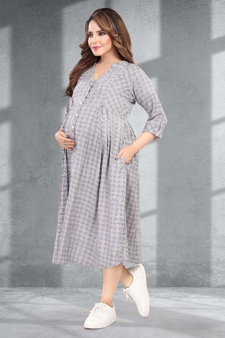 Ash Grey Chequered Feeding Dress