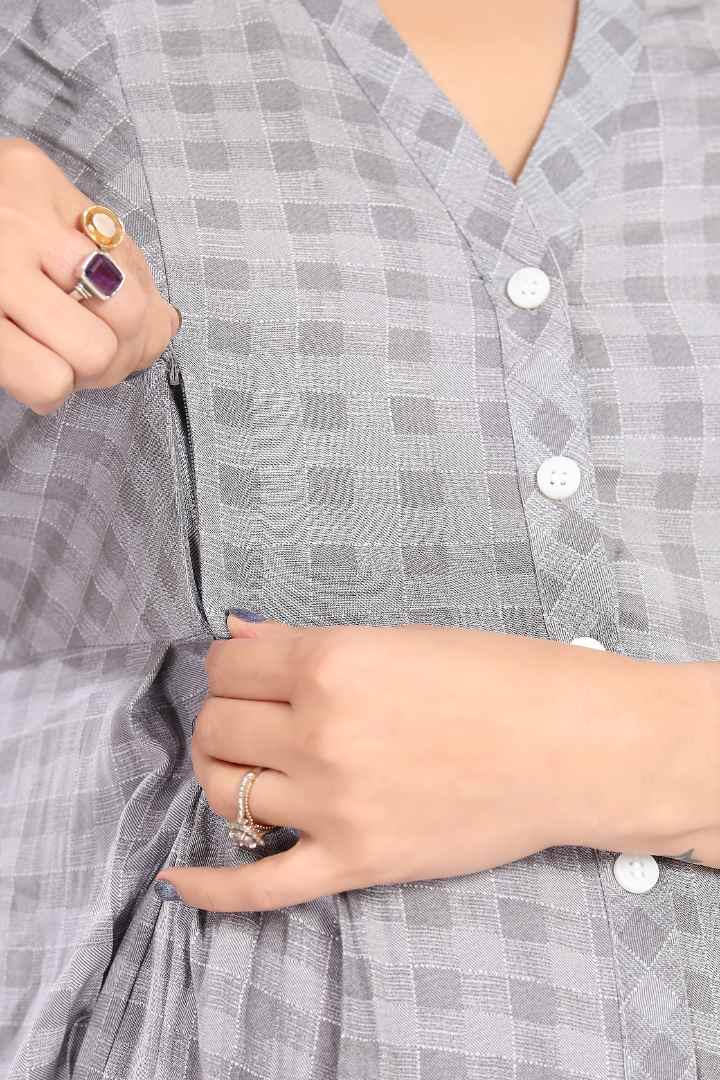 Ash Grey Chequered Feeding Dress