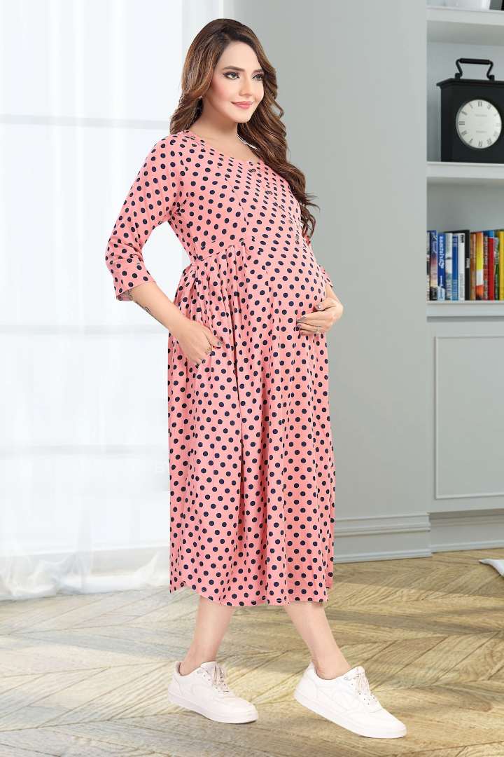 Salmon Pink Polka Dot Feeding Dress