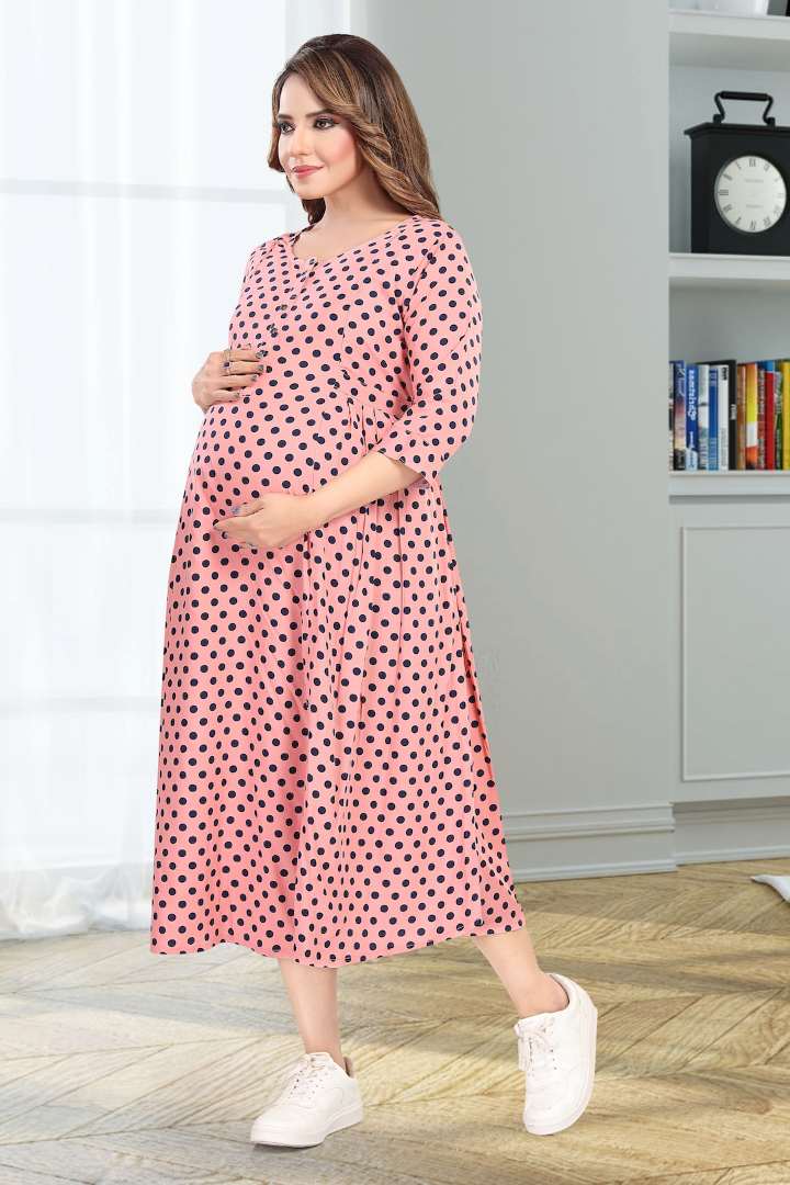 Salmon Pink Polka Dot Feeding Dress
