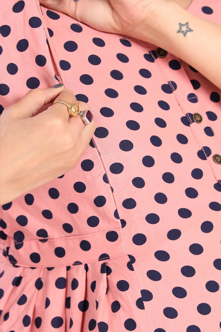 Salmon Pink Polka Dot Feeding Dress