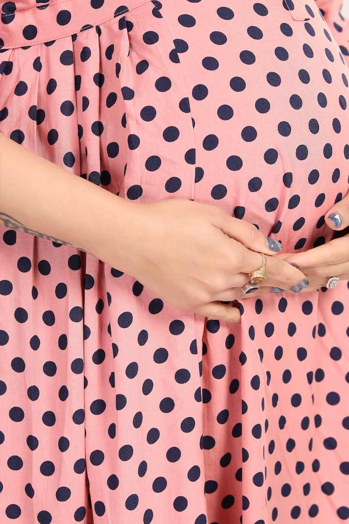 Salmon Pink Polka Dot Feeding Dress