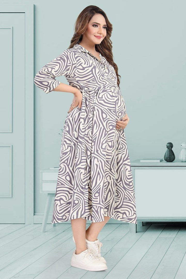 Grey Zebra Print Maternity Dress
