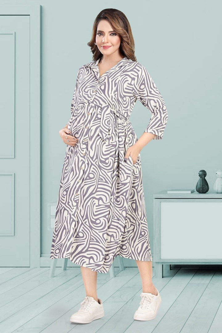 Grey Zebra Print Maternity Dress