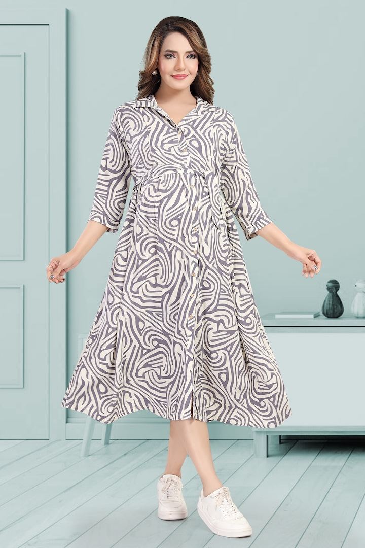 Grey Zebra Print Maternity Dress