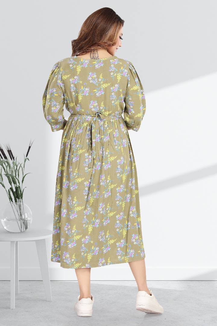 Moss Green Maternity Feeding Dress