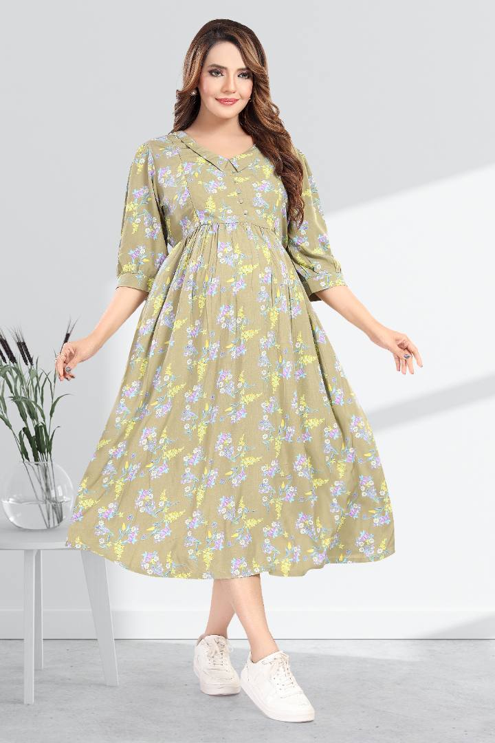 Moss Green Maternity Feeding Dress