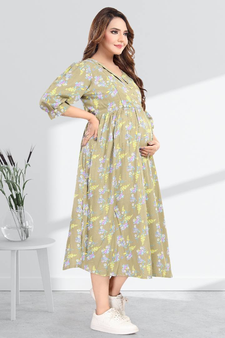 Moss Green Maternity Feeding Dress