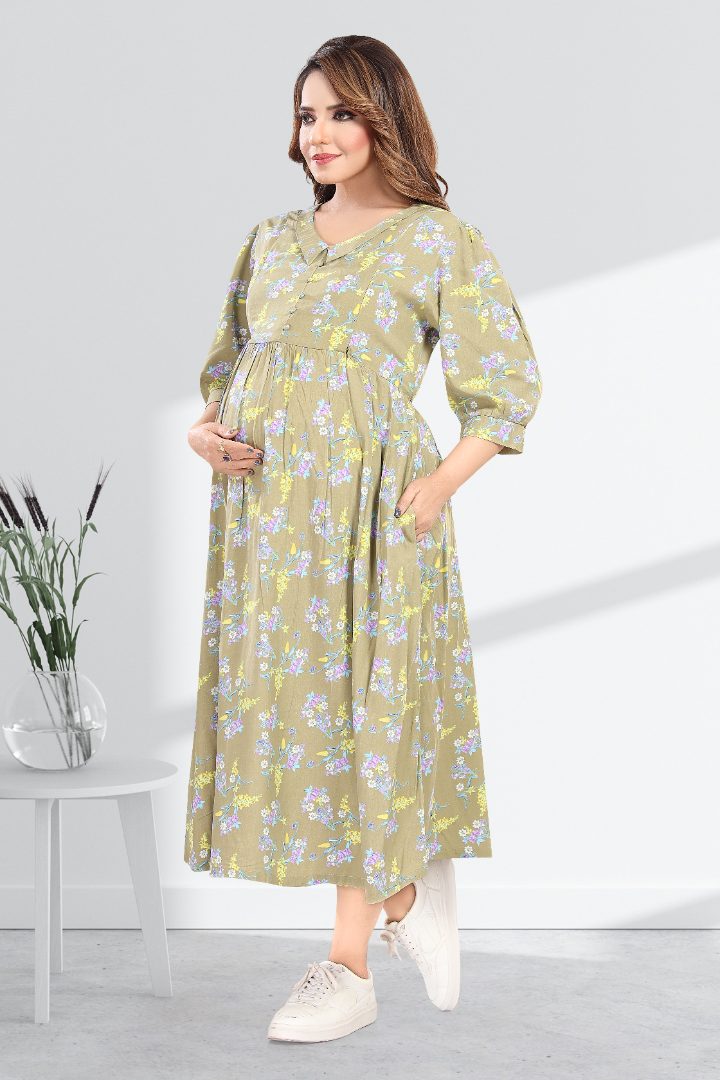 Moss Green Maternity Feeding Dress