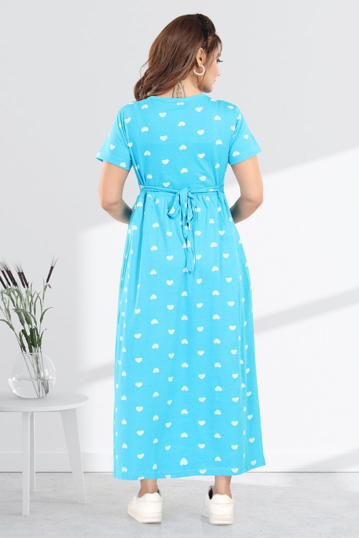 Blue Heart Print Feeding Nightie