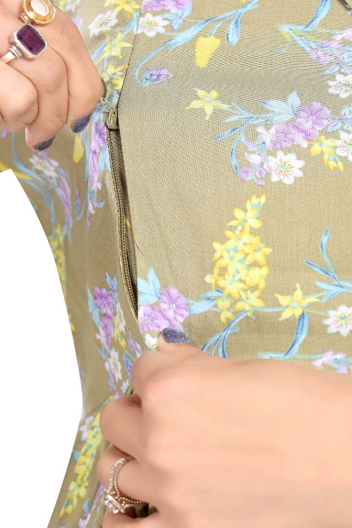 Moss Green Maternity Feeding Dress