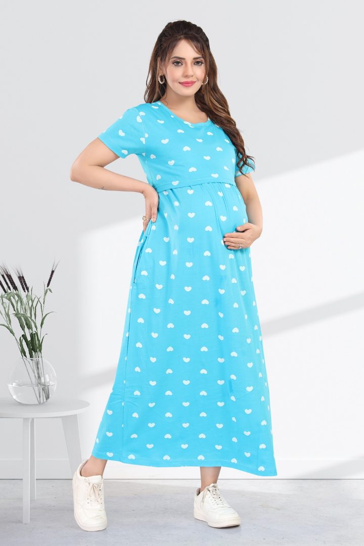 Blue Heart Print Feeding Nightie