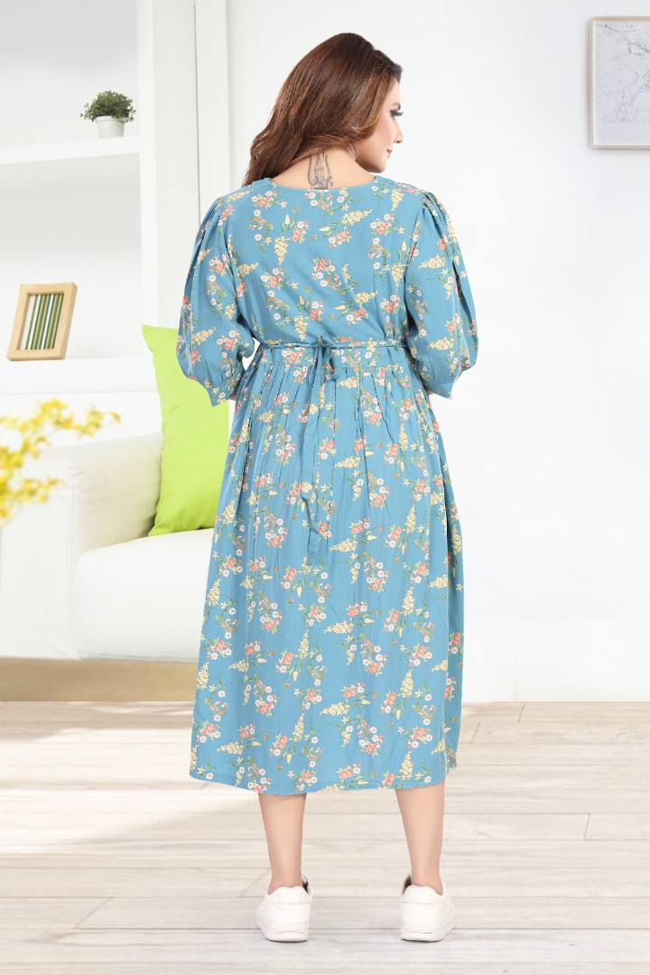 Greyish Blue Maternity Feeding Dress