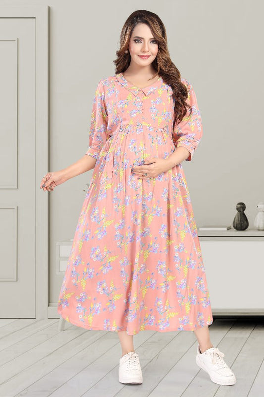 Pink Pearl Maternity Feeding Dress