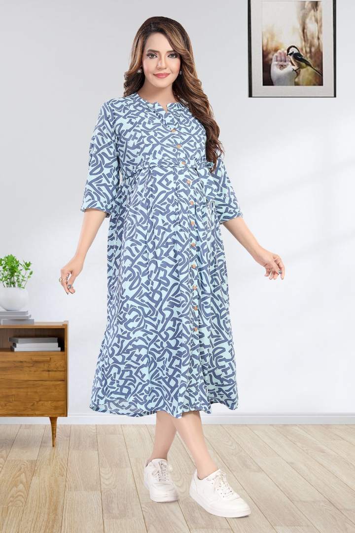 Original Blue Printed Maternity Dress