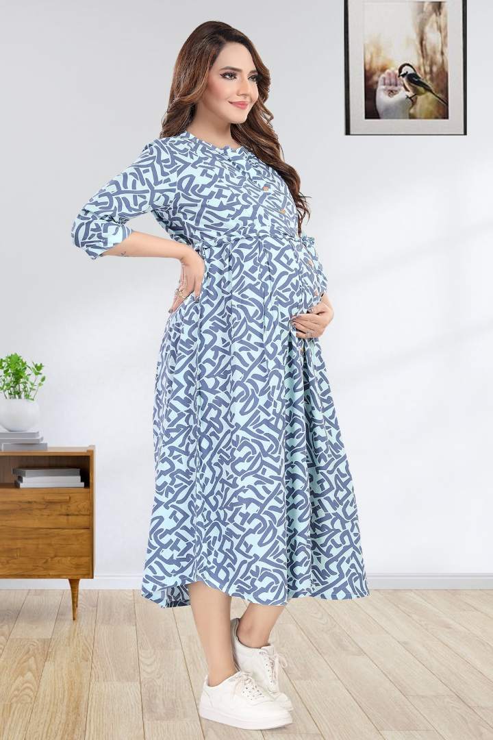 Original Blue Printed Maternity Dress