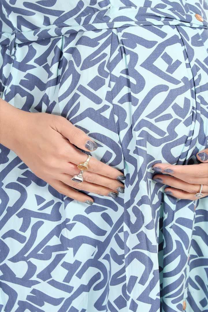 Original Blue Printed Maternity Dress