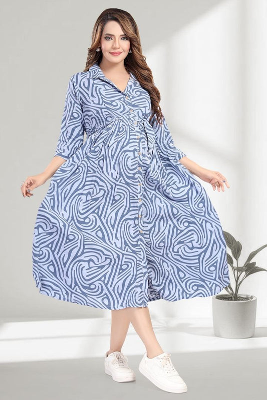 Cool Blue Zebra Print Maternity Dress