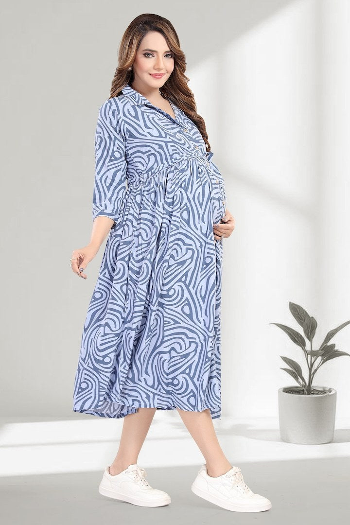 Cool Blue Zebra Print Maternity Dress