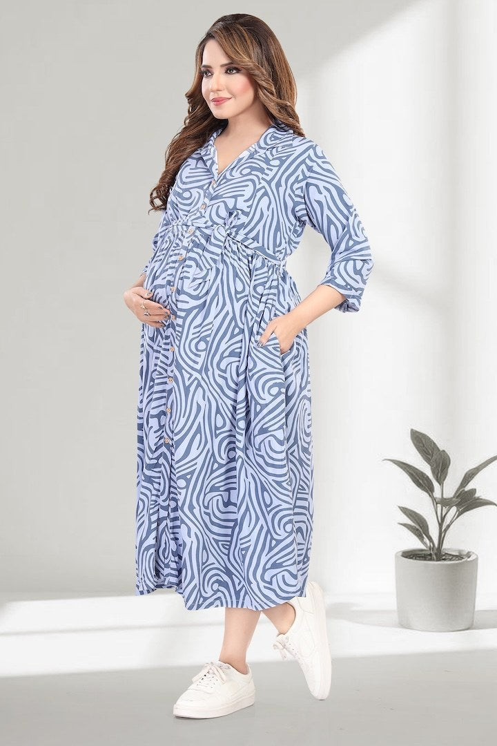 Cool Blue Zebra Print Maternity Dress