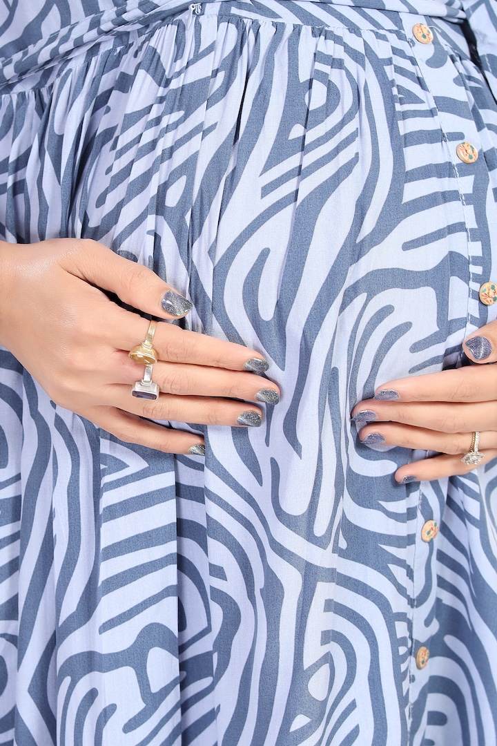 Cool Blue Zebra Print Maternity Dress