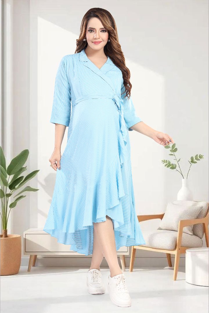 Arctic Blue Asymmetric Maternity Dress