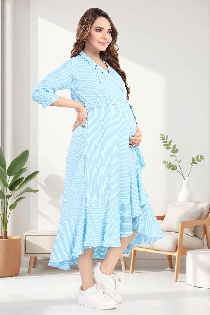 Arctic Blue Asymmetric Maternity Dress