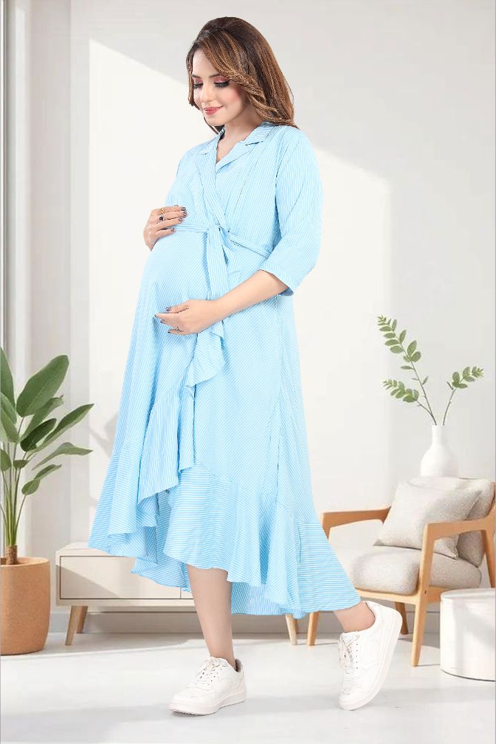 Arctic Blue Asymmetric Maternity Dress