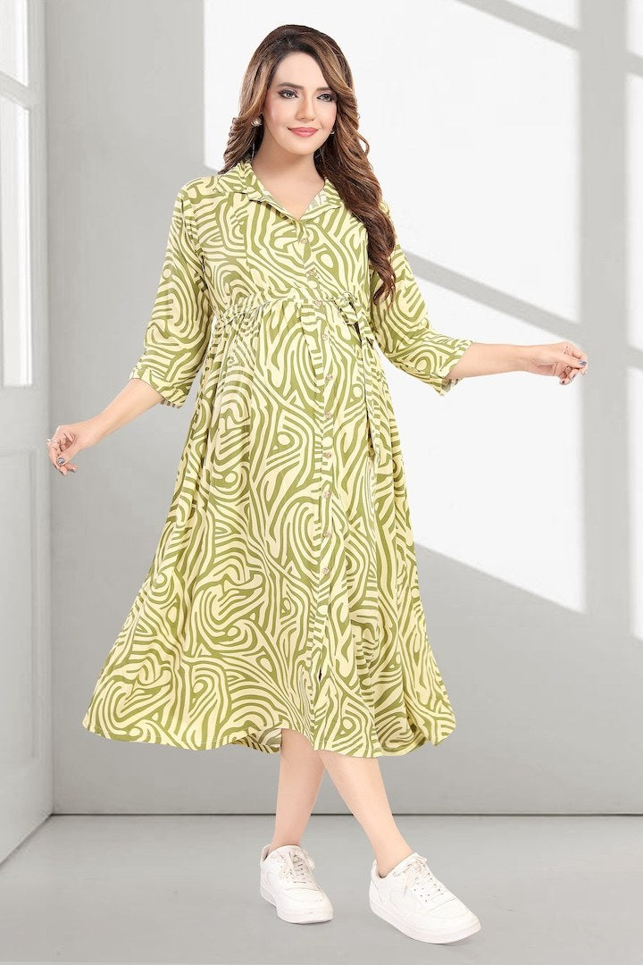 Apple Green Zebra Print Maternity Dress