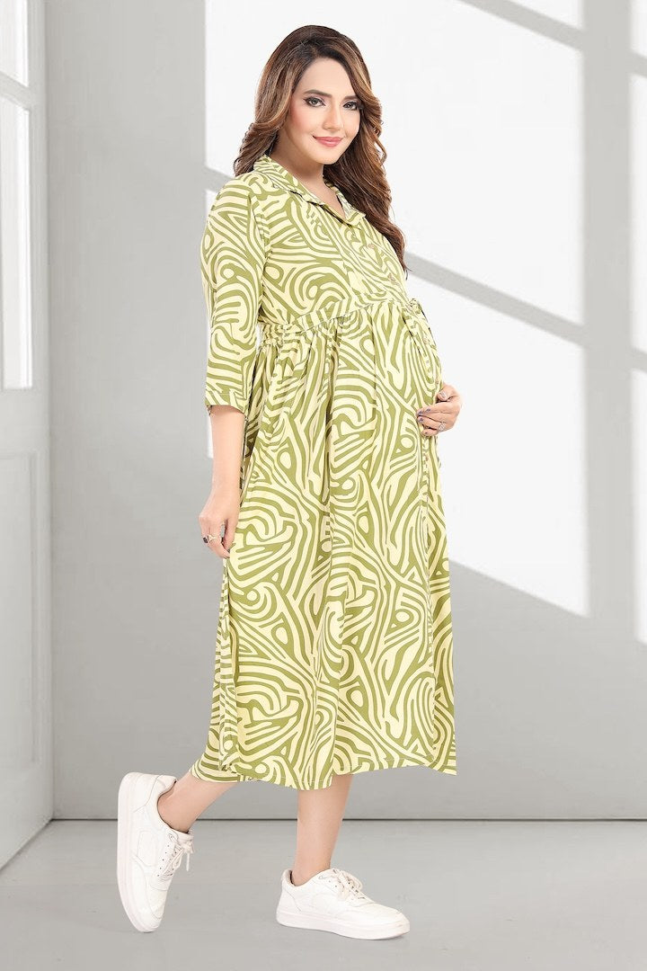 Apple Green Zebra Print Maternity Dress