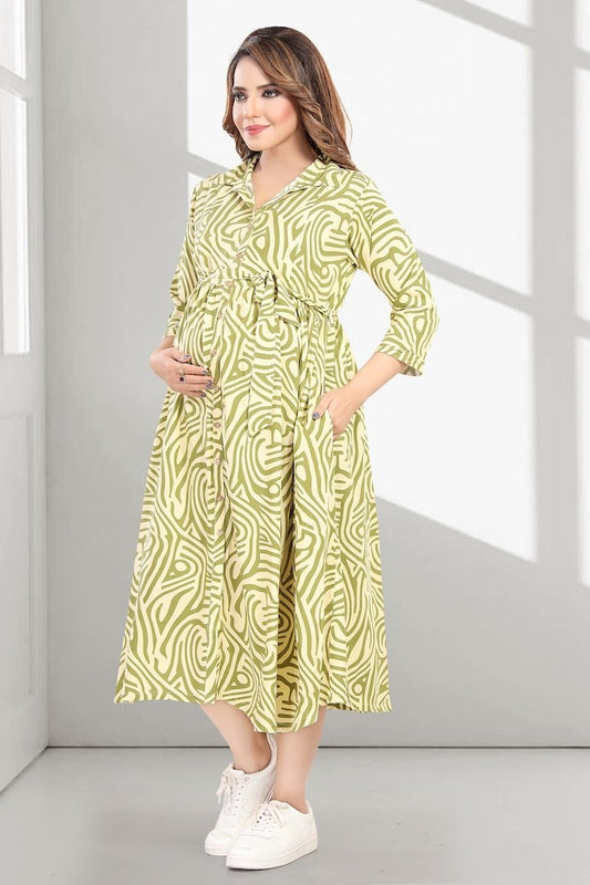 Apple Green Zebra Print Maternity Dress
