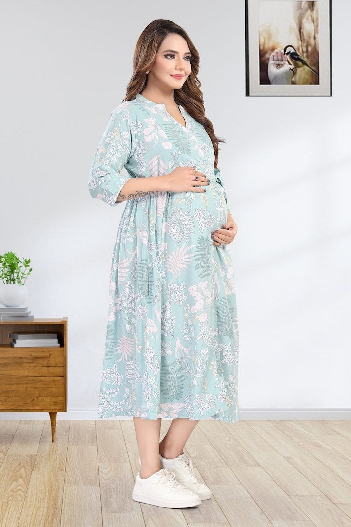 Celestial Blue Printed Maternity Dress
