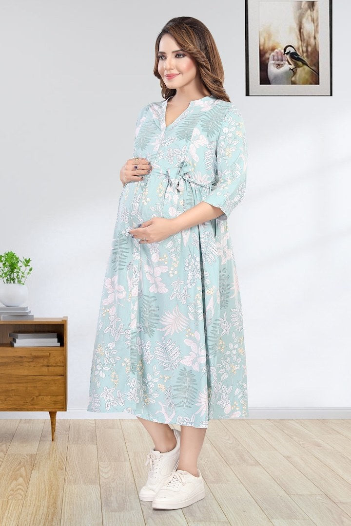 Celestial Blue Printed Maternity Dress