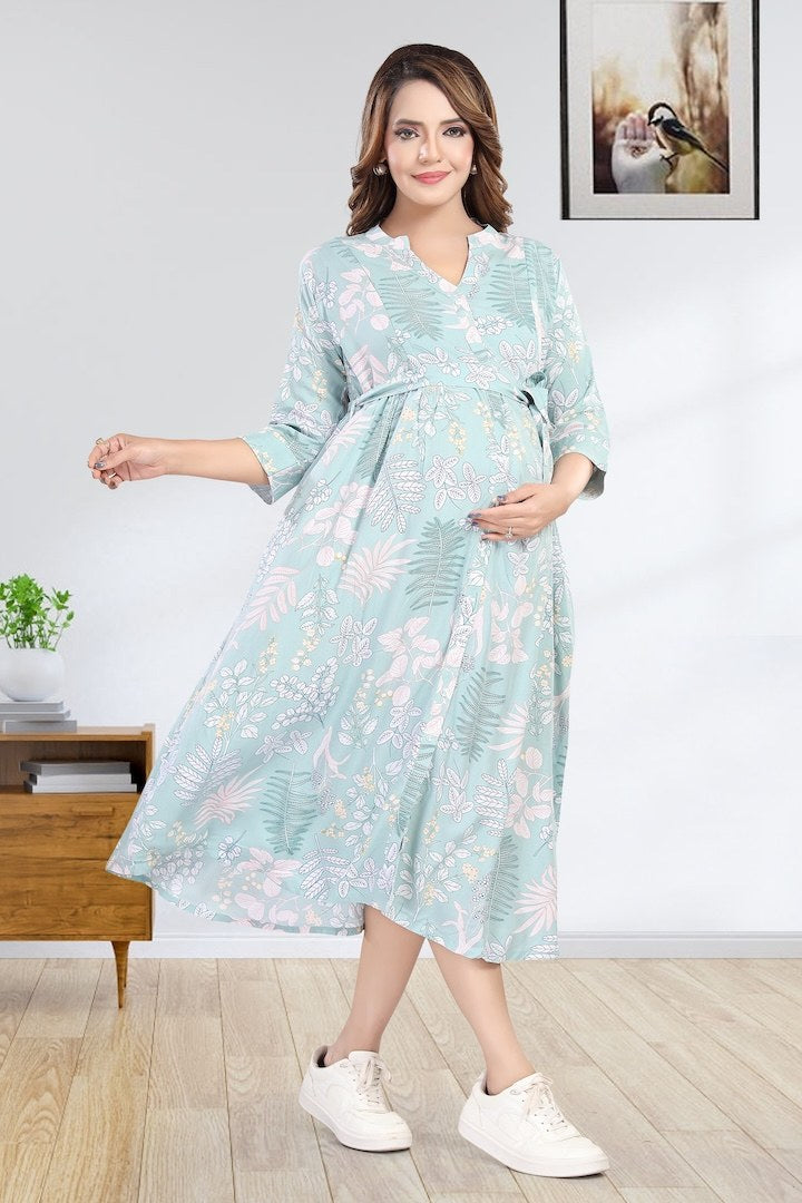 Celestial Blue Printed Maternity Dress
