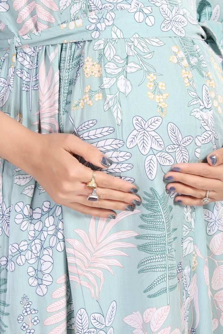 Celestial Blue Printed Maternity Dress
