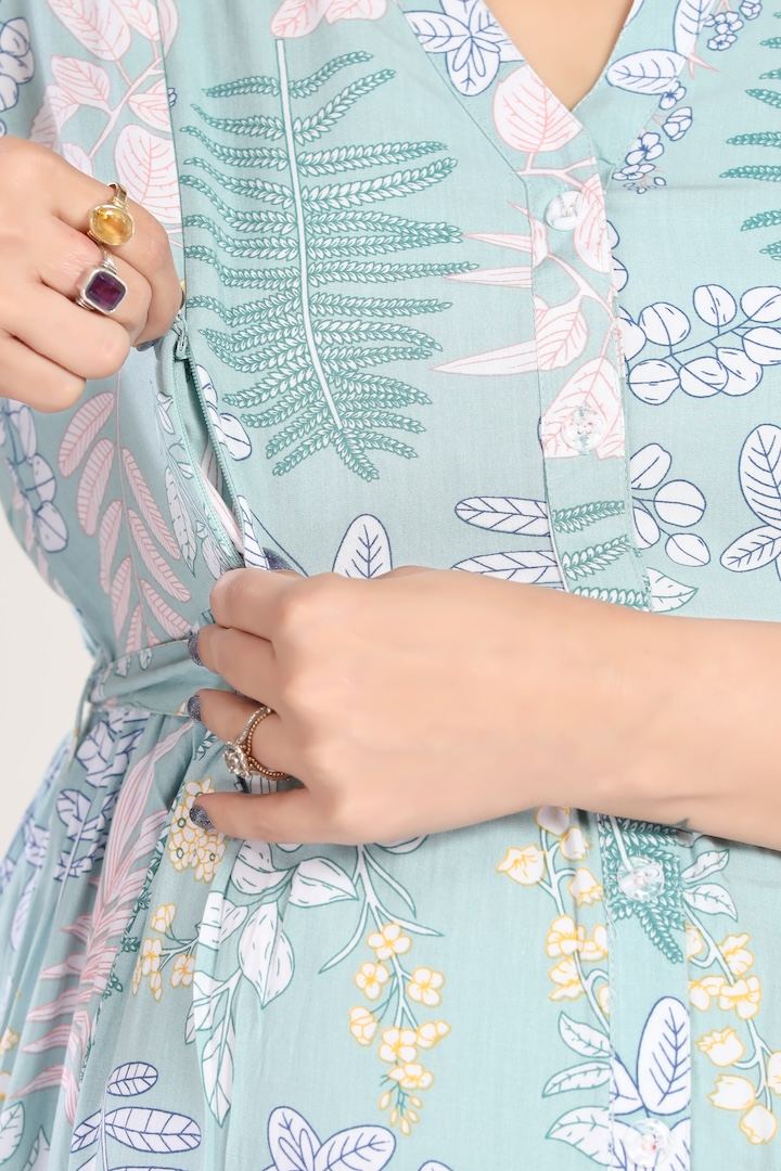 Celestial Blue Printed Maternity Dress