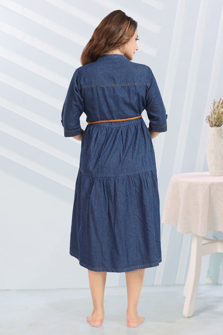 Dark Blue Midi Maternity Feeding Dress