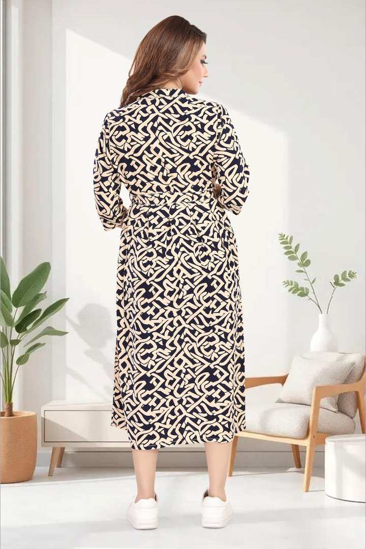 Beige Black Printed Maternity Dress