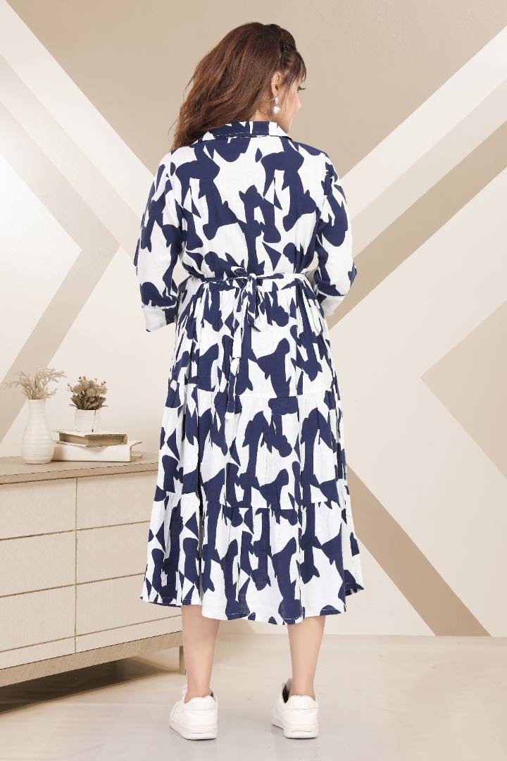 Prussian Blue Linen Maternity Dress