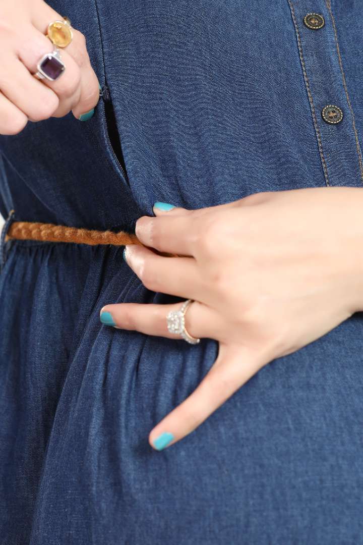 Dark Blue Midi Maternity Feeding Dress